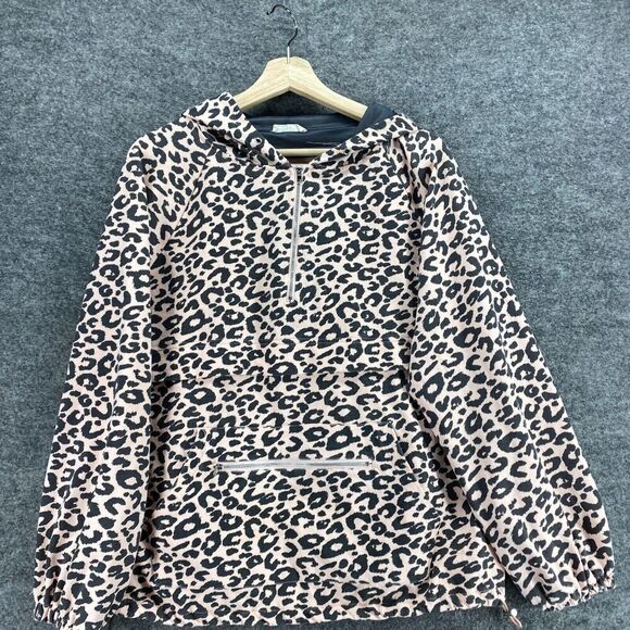 Main Strip Anorak Jacket Women S Small Pink Animal Print 1/2 Zip V-Neck Hooded - Picture 3 of 11
